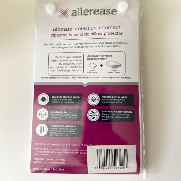 NEW Allerease Zippered Breathable Pillow Protector Standard or Queen Size - Picture 2 of 2